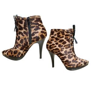 Steve Madden Sesto Brown Black Leopard Hair High Heel Ankle Booties Shoes 9 M